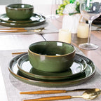 AmorArc Stoneware Dinnerware Sets for 4,Round Reactive Glaze Ceramic Plates and Bowls Set,Highly Scrath Resistant | Dishwasher & Microwave Safe Dishes Set,Service for 4 (12pc)