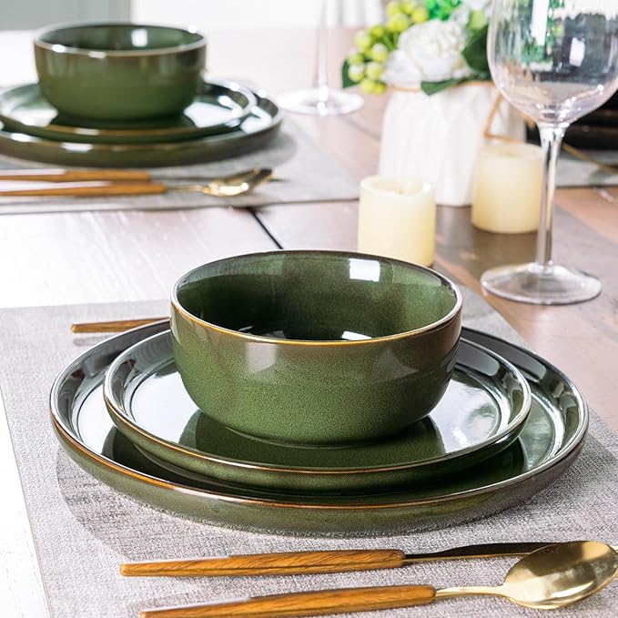 AmorArc Stoneware Dinnerware Sets,Round Reactive Glaze Plates and Bowls Set,Highly Scratch Resistant | Dishwasher & Microwave Safe Dishes Set,Service for 8 (24pc)