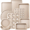 10-Piece Baking Pans Set, Bakeware Sets Nonstick, Baking Set for Oven Cooking, Stackable Carbon Steel Pans Include Cookie Sheets, Muffin Pan, Cake Pan, Pizza Pan, Loaf Pan, Roasting Pan, Gold