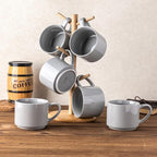 GBhome 14 OZ Coffee Mugs Set of 6, Stackable Ceramic Mugs for Men, Women, Modern Coffee Mugs for Latte,Cappuccino,Hot Cocoa. Dishwasher & Microwave Safe, Gray