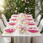 NOCCUR 175PCS Hot Pink Plastic Plates with Gold Disposable Silverware - Include 50 Hot Pink Plates,25 Knives,25 Forks,25 Spoons,25 Cups and 25 Napkins - Ideal for Party/Mother's Day