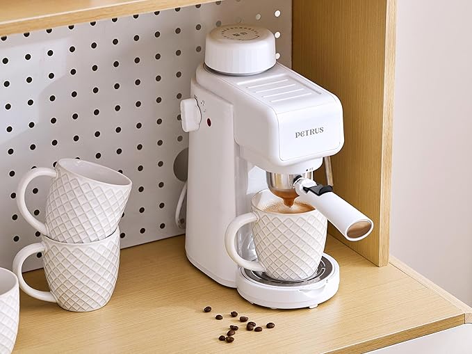 14 oz Grid Embossed Ceramic Coffee Mugs Set of 4 - White Ceramic Coffee Cups with Handle for Cappuccino Latte Tea - Dishwasher Microwave Safe Stoneware Mugs Set Housewarming Gift