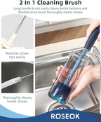 ROSEOK 2in1 Bottle Scrubbing Brush with Straw Brush has Long and Comfortable Handle, Cleaning Glass, Sports Bottle, Coffee Mug,1 Pack, Grayish Blue