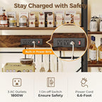 SUPERJARE Larger Bakers Rack with Power Outlets, 6-Tier Microwave Stand, Coffee Bar with 12 S-Shaped Hooks, Kitchen Shelf with Wire Basket, 47.2 x 15.5X 66.9 Inches, Rustic Brown