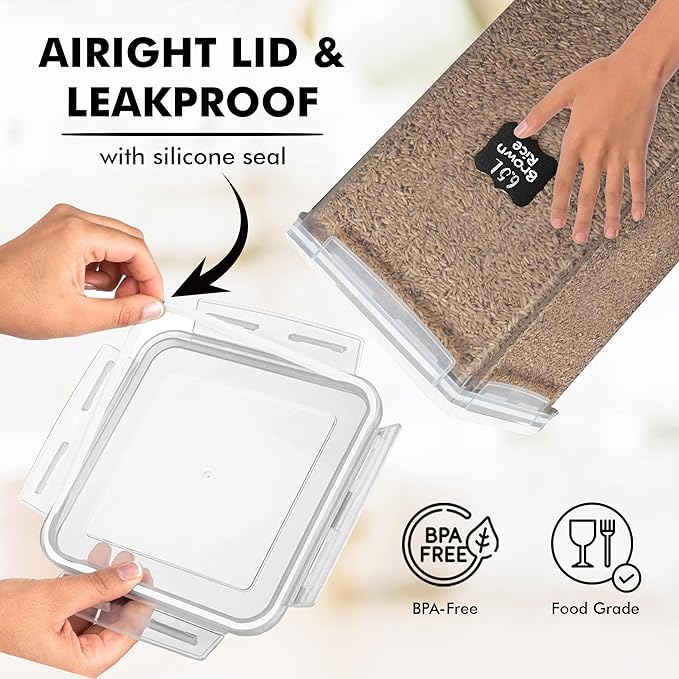 WHITE FEATHER SUPPLIES 2 PC [6.5L / 220 Oz] Large Food Storage Containers with Lids Airtight - BPA Free Clear Plastic Kitchen and Pantry Storage Containers, Bulk Storage for Cereal, Flour, Sugar, Rice