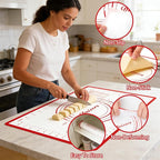 Silicone Baking Mats Set of 2,Extra Large 31.5" x 24" Small 16" x 12" Non Stick Non Skid Pastry-Mat with Measurements (Red)