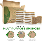 AIRNEX Natural Kitchen Sponges (12 Pack) - Biodegradable Cellulose & Coconut Scrubber Dish Sponges for Kitchen - Eco-Friendly, Non Scratch, Compostable, Non Toxic S-Shaped Natural Sponges for Dishes