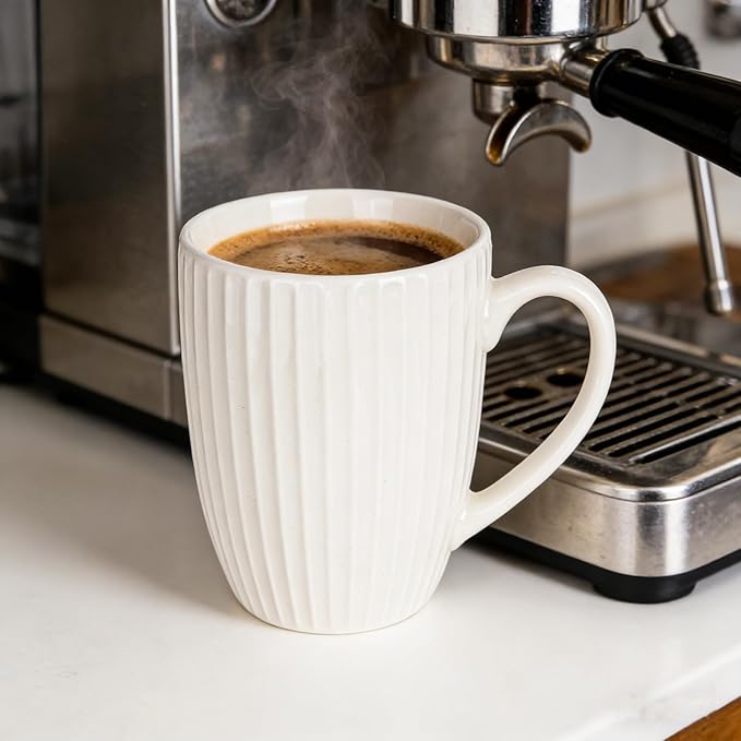 14oz Ceramic White Coffee Mugs Set Of 6 - Porcelain Coffee Mugs Set - Cups For Latte, Hot Tea, Cappuccino, Mocha, Cocoa, White