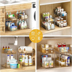 Delamu 2-Tier Under Sink Organizers and Storage, Multi-Purpose Stackable Bathroom Cabinet organizers, Pull Out Kitchen Pantry Organization and Storage with Dividers(4 Pack, Amber)