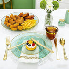 DaYammi 175 Pcs Green Plastic Plates Dinnerware Set (25 Guests), Hammered Plates Sets, Green Party Platos Set include 50 Disposable Platos, 75 Gold Plastic Silverware, 25 Cups 25 Napkins
