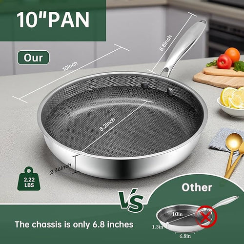 10-Inch Nonstick Frying Pan, PFOA-Free Hybrid Skillet with Stay-Cool Handle & Oven Safe Dishwasher Safe, Compatible with All Stovetops Including Induction for Eggs, Pancakes, Steak