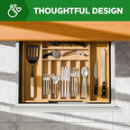 Simple Trending Bamboo Kitchen Drawer Organizer, Expandable Silverware Organizer, Utensil Cutlery Tray for Flatware, Natural