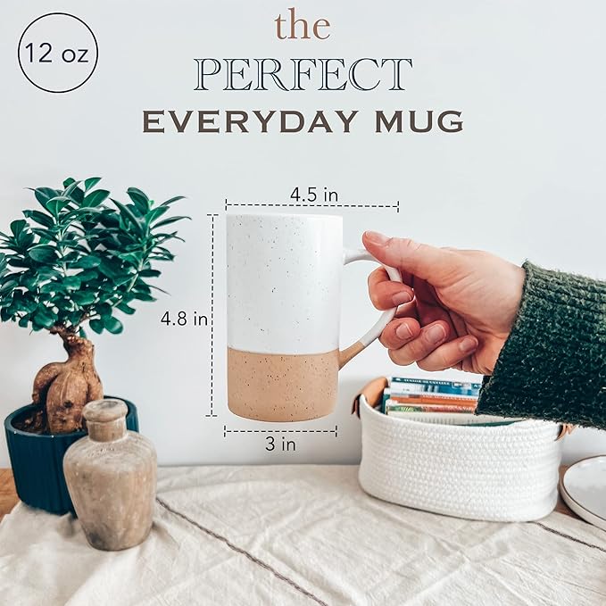 MORA Ceramics 12oz Coffee Mug Set of 4 - Ceramic Tea Cups with Handle - Microwave and Dishwasher Safe, Perfect For Cup or Mug Lovers - Rustic Matte Glaze, Modern Design Mugs - Petro