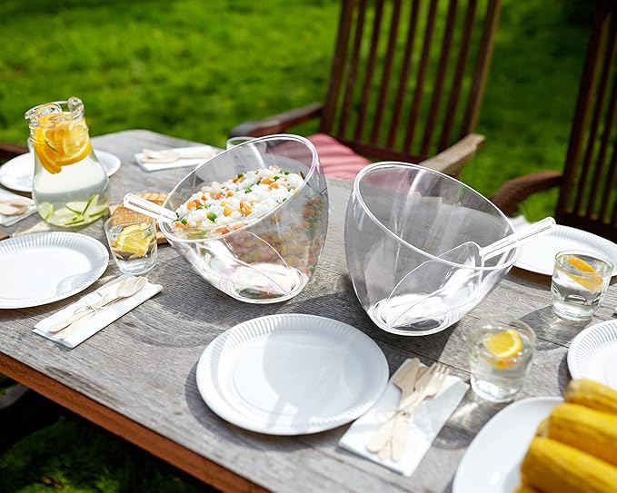 Hoolerry 12 Pcs Serving Bowls Kit Include Clear Plastic Bowls for Parties and Popcorn Measuring Scoops Acrylic Plastic Kitchen Angled Candy Scoops for Office Canister Salad Cooking (25 oz)