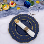 Liacere 350PCS Navy Blue Plastic Plates-Disposable Blue Gold Plates 50guest Plastic Dinnerware include 100Plates,50Pack Pre Rolled Napkins with Silverware 50Cups for Graduation & Memorial Day