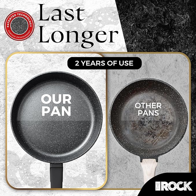 THE ROCK SOHO 9.5-Inch Nonstick Frying Pan with Lid – Compact for Urban Kitchens, Nothing Sticks, Never Warps, Lasts Longer, Dishwasher Safe, Black