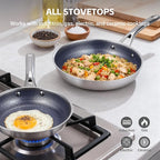 Ammeloo Hybrid Tri-Ply Stainless Steel Frying Pan Set, 8"/9.5"/11" Cooking Pans, Non Stick Frying Pans and Skillets, Chef Pan, Non Toxic, Dishwasher Safe, Induction Compatible, Blue Interior