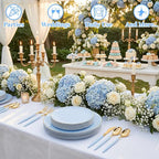 DaYammi 150Pcs Blue Plastic Plates with Gold Rim,Disposable Blue Party Plates Include 30 Dinner Plate,30 Salad Plate,30 Forks,30 Knives,30 Spoons,Fancy Disposable Platos for Party,Wedding,Baby Shower
