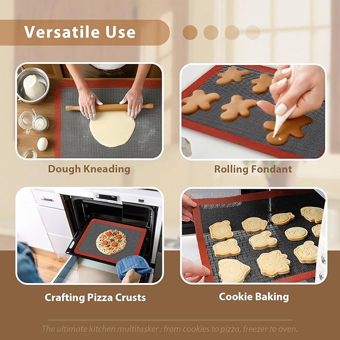 Silicone Baking Mat Nonstick Food Safe Tray Pan Liners Perfect Bakeware for Making Cookies, Macarons, Bread and Pastry (14x22"/ 2 Pack)