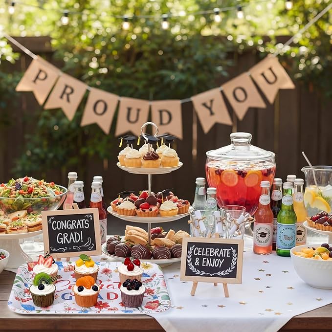 Vesici 3 Pcs Wildflower Graduation Serving Trays 13 x 10 Inch Red Blue Floral Class of 2026 Congrats Grad Melamine Platters Reusable Rectangular Serving Dishes for Graduate Party Snacks Fruit Dessert