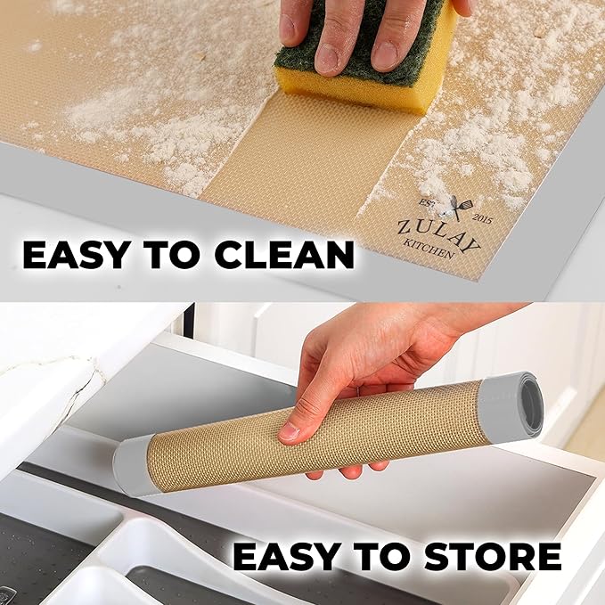 Zulay Kitchen (2 Pack) Silicone Baking Mat Sheet Set - Reusable Baking Mat Nonstick - Half Sheet Baking Mat For Oven - 16.5" x 11.6" (Light Gray)