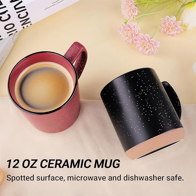 Black Diner Coffee Mugs Set of 4,11 Oz Ceramic Espresso Cups Set with Handle,Cup with Speckled for Children Boys Girls Women Men Gifts Microwave & Dishwasher Safe