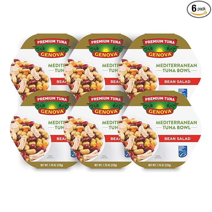 Genova Premium Tuna Mediterreanean Bean Salad, 7.76 Ounce Bowls (Pack of 6), Ready to Eat