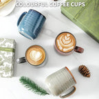 HASENSE Coffee Mugs Set of 4, 12 Oz Stoneware Coffee Cups with Large Handle, Colorful Rustic Mug Set for Coffee, Tea, Coco, Latte, Dishwasher and Microwave Safe