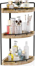 Corner Bathroom Counter Organizer, 3 Tier Bathroom Storage Countertop for Skincare, Sink Shelf for Kitchen Decor, Vanity, Dresser, Makeup, Gift(Rustic Brown)