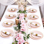 YOUBET 350PCS Pink Scalloped Plastic Plates - Pink and Gold Disposable Dinnerware Set Include 100 Plates, 150 Gold Silverware, 50 Cups, 50 Napkins for Wedding & Party Mothers Day