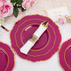 Liacere 350PCS Red Plastic Plates-Disposable Burgundy Red and Gold Plates 50guest Baroque Plastic Dinnerware include 100Plates, 50Pack Pre Rolled Napkins with Silverware 50Cups for Wedding&Mothers Day