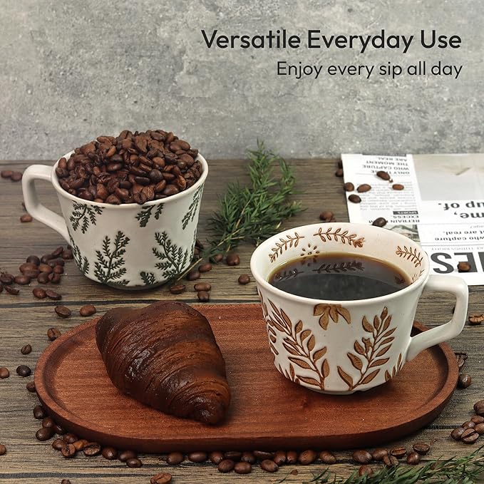 Ceramic Coffee Mug, 12 oz Small Novelty Unique Teacup with Handle, Stoneware Cup for Tea Mocha Latte Cappuccino (Leaf)