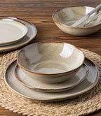 GBHOME Stoneware Dinnerware Sets for 4, 12 Pieces Rustic Ceramic Plates and Bowls Set, Handmade Reactive Glaze Plate Sets, Highly Chip Resistant Dishes, Microwave & Dishwasher Safe, Driftwood Taupe