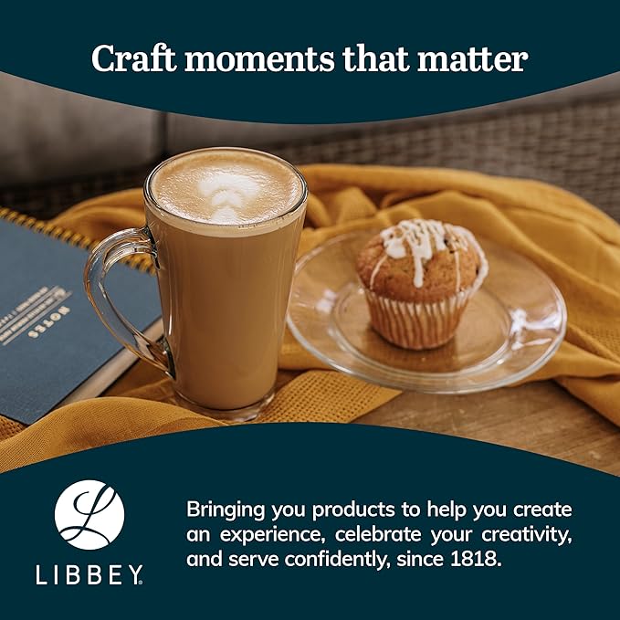 Libbey Cavana Extra Tall Mug - Classic Set 4 Tapered Shape Clear Coffee Mug, Dishwasher Safe Clear Glass Coffee Mugs for Warm Lattes, and More