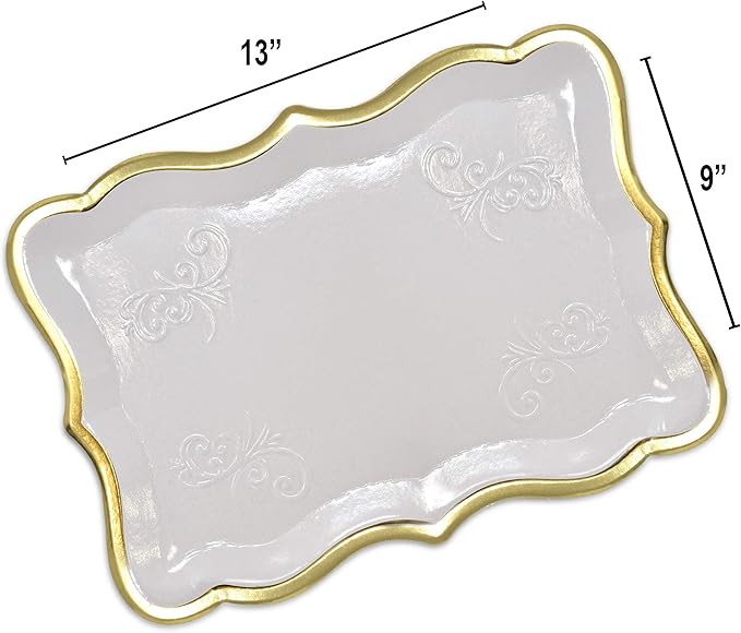 Gift Boutique 10 White Rectangle Trays with Gold Rim Border for Dessert Display Table Parties 9" X 13" Disposable Paper Cardboard in Elegant Shape for Platters Cupcake Display Birthday Party Weddings