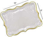 Gift Boutique 10 White Rectangle Trays with Gold Rim Border for Dessert Display Table Parties 9" X 13" Disposable Paper Cardboard in Elegant Shape for Platters Cupcake Display Birthday Party Weddings