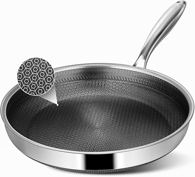 Non Stick Frying Pans, 12-inch Hybrid Frying Pans Nonstick Stainless Steel Skillets, Dishwasher & Oven-Safe, Stay-Cool Handle, PFOA Free Cookware, Compatible with All Cooktops