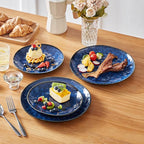 vancasso Starry Dinnerware Set for 4, Handmade Reactive Glaze Stoneware 12 Pieces Plates and Bowls Sets, Dishwasher and Microwave Safe Dish Set, Blue