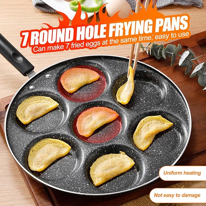 7 Cup Egg Frying Pan,Mini Pancake Maker,Aluminum Non Stick Fried Eggs Cooking Pan Burger Mold Kitchen Cookware Household Tool for Home Breakfast