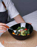 LaGlint 43 OZ Serving Bowl Set of 4, Opal Glass 9 inch Oval Serving Dishes for Salad, Side Dishes, Fruit Kitchen, Microwave & Dishwasher Safe, Black
