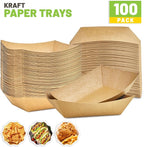ZORRITA 3 Lb Paper Food Trays - 100 Pack Disposable Nacho Trays, Kraft Paper Food Boats Taco Holders Party Serving Baskets for Hot Dogs Snacks Tacos Fries