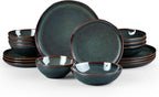 HaWare Plates and Bowls Set, Stoneware Dinnerware Sets, 16-Piece Hand-painted Dishware for 4, Ceramic Dish Set for Home Kitchen, Scratch Resistant, Microwave and Dishwasher Safe, Reactive Moss Green