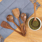 Wood Utensils Set for Cooking, Teak Wooden Utensils Set Wood Spatula for Nonstick Cookware Kitchen Utensils Set 5
