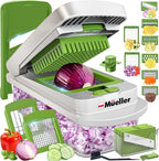 Mueller Pro-Series 10-in-1, 8 Blade Vegetable Chopper, Onion Mincer, Cutter, Dicer, Egg Slicer with Container, French Fry Cutter Potato Slicer, Home Essentials, Salad Chopper White Sand/Green