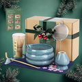 Blue Matcha Whisk Set, Ceramic Matcha Kit Set Valentine Gift Present Includes Matcha Bowl, Matcha Whisk and Holder, Bamboo Scoop, Scoop Rest, Sifter and Tea Towel - 7 Pcs Matcha Kit for Matcha Lovers