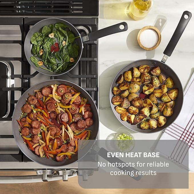 T-Fal Ultimate Hard Anodized Nonstick 10 Piece Cookware Set, Oven Safe Up to 400°F, Dishwasher Safe, Pots and Pans Set, Includes Frying Pans, Saucepan, Stockpot, Cooking Utensils, Grey