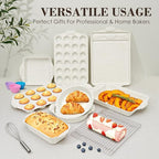 Baking Pans Set Nonstick, Stackable Bakeware Sets with Silicone Handles, AIVIKI 22 Pieces Oven Pan for Cooking Including Baking Cookie Sheet with Rack, Roast Pan, Cake Pan, Loaf Pan, Muffin Pan, Cream