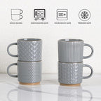 GBhome 8OZ Stackable Coffee Mugs Set of 4, Ceramic Coffee Mugs with Texture Patterns for Man,Woman,Dad,Mom, Modern Coffee Cups for Latte/Cappuccino/Cocoa. Dishwasher&Microwave Safe, Gray