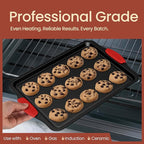Baking Set – 8 Piece Kitchen Oven Bakeware Set – Deluxe Non-Stick Black Coating Inside and Outside – Carbon Steel – Red Silicone Handles – PFOA PFOS and PTFE Free by Bakken