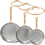 KOKHUB Tri-Ply Stainless Steel Frying Pans Set, 8"/9.5"/11" Vintage Cooking Pans with Lids, PFOA/PTFE/PFAS Free Skillet, Non-Toxic Induction Cookware, Dishwasher & Oven Safe, All Cooktops Compatible